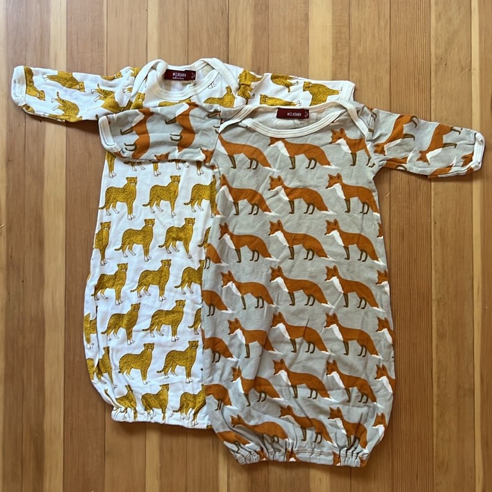 Milkbarn • Bundle Fox & Cheetah Newborn Gowns Set of 2 in Size 0-3M
